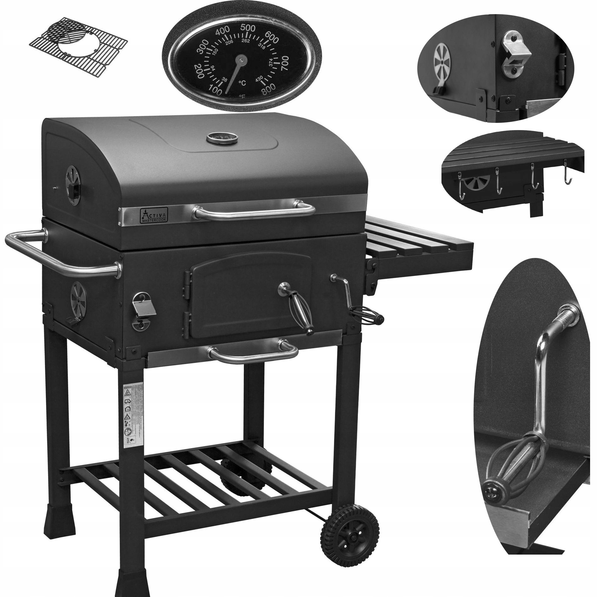 Grill Węglowy Activa Mastercook Angular Ruszt Żeliwny 57,5 x 42,0 cm Szerokość grilla 103 cm